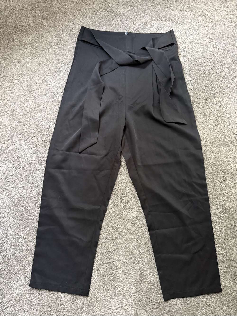 High-Waist Tie-Belt Women’s Pants - Black